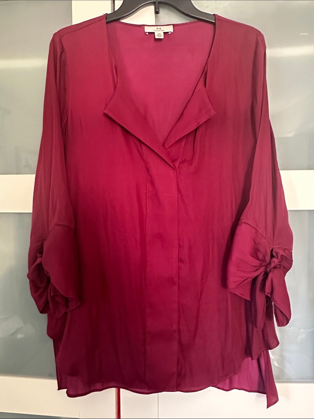 Halston Heritage Burgundy Tie-Sleeve Blouse